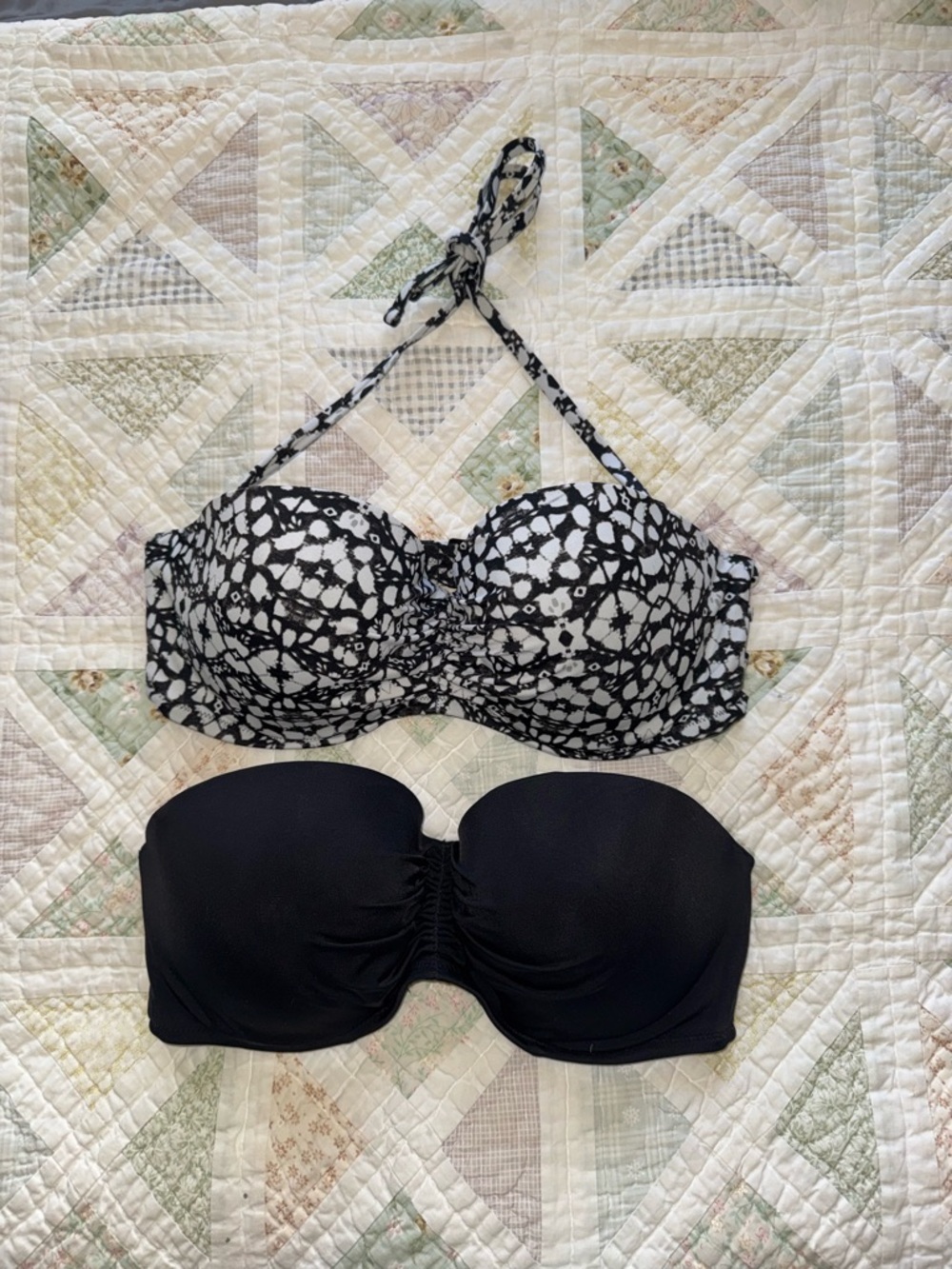 S&S Black Strapless Bikini Top 36D Ruched Bandeau Underwire Swim Top~Black Only